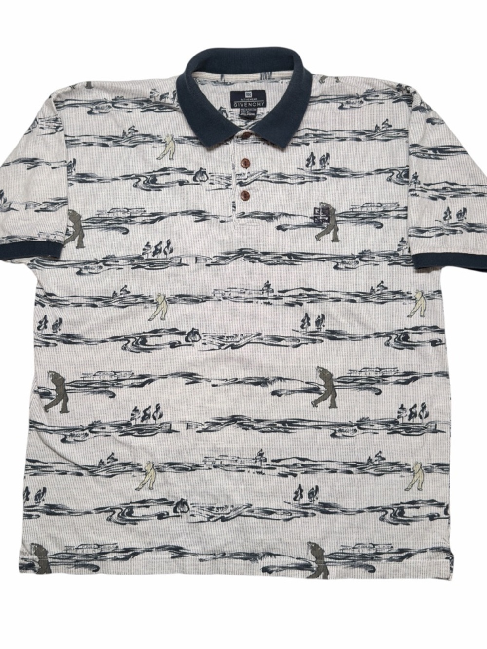 Vintage Givenchy Polo Shirt | Mens XL White 100% Cotton | Golf All Over Print
